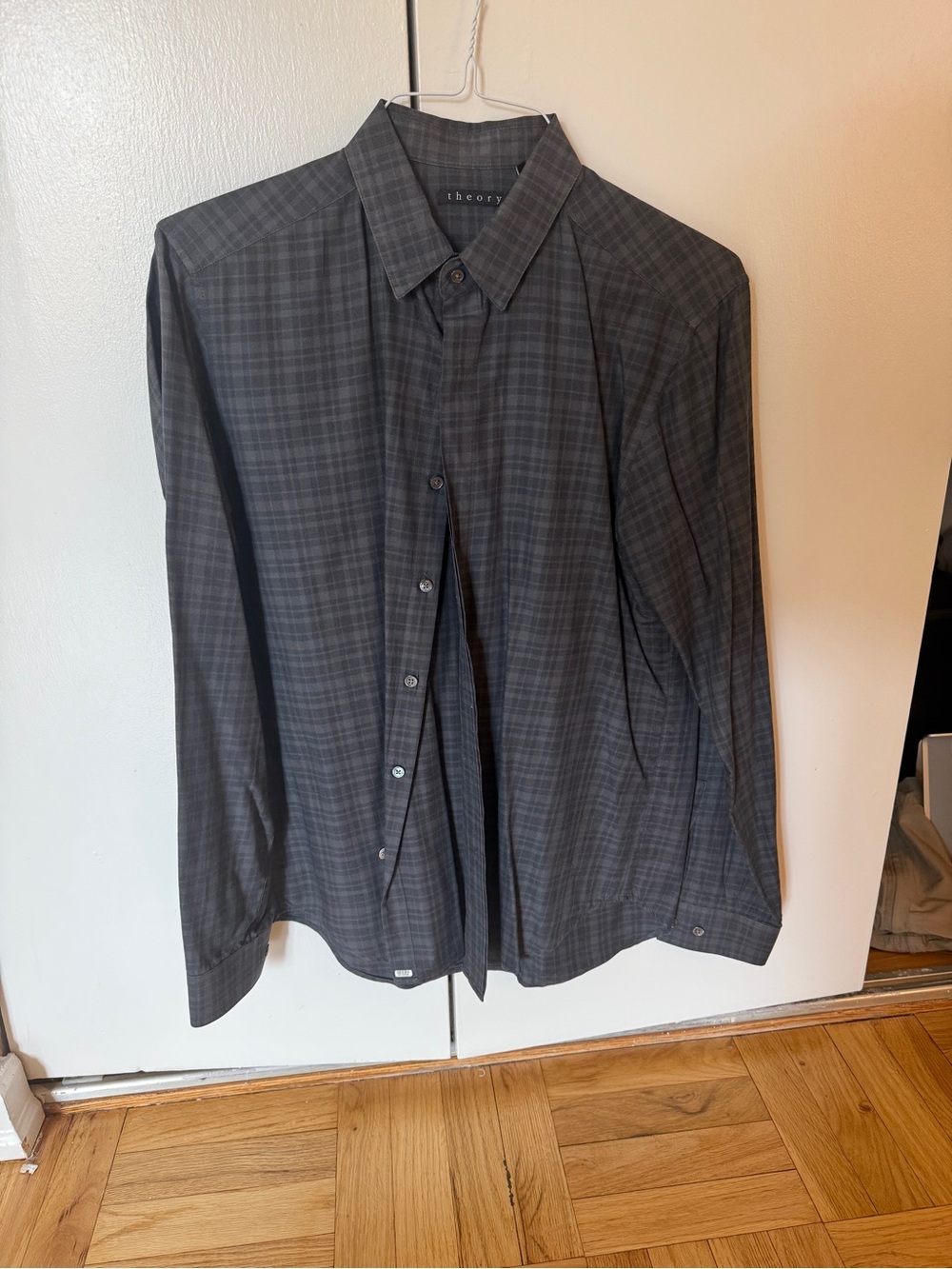 Theory Men's Gray Plaid Dress Shirt